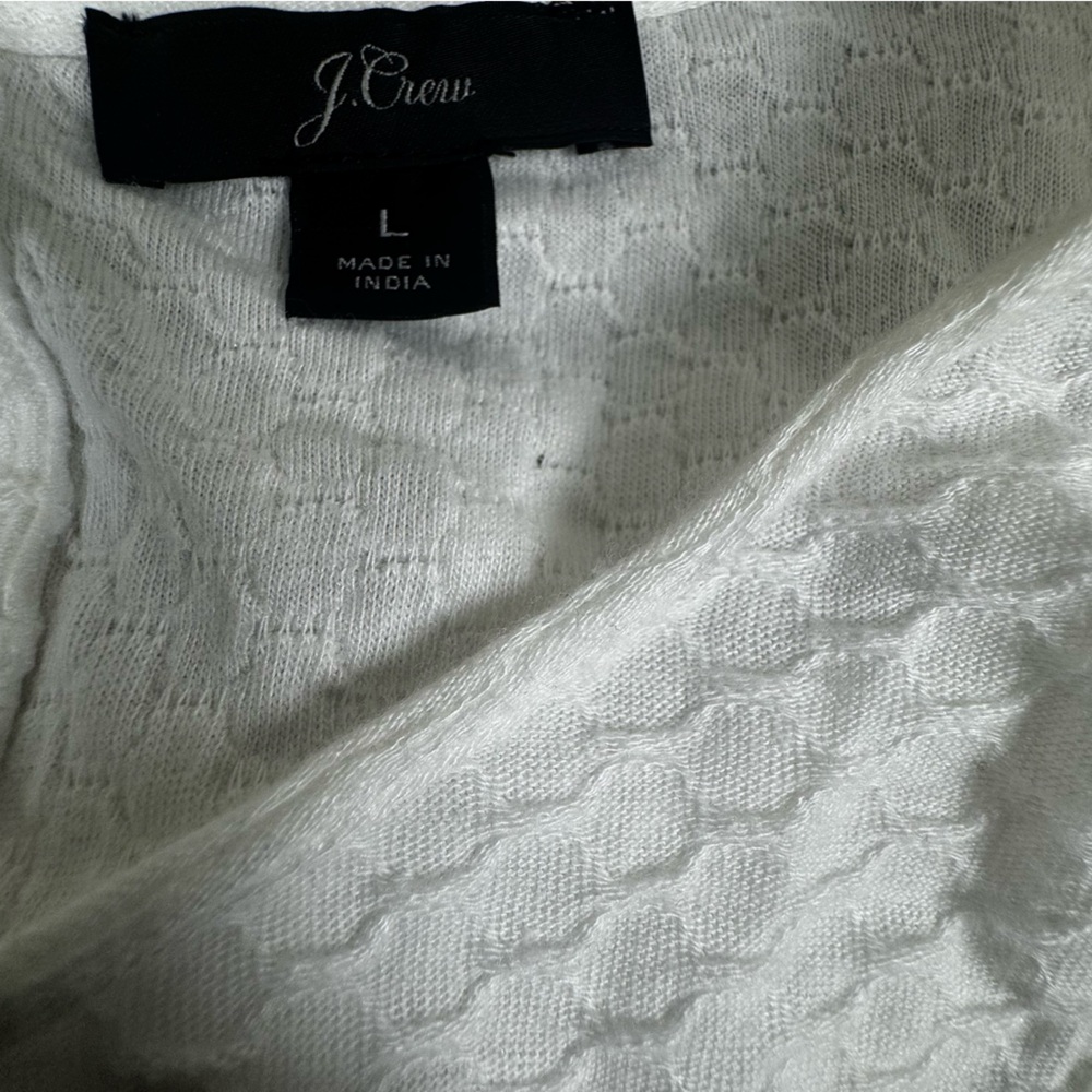 J. Crew White Honeycomb Ruffle Textured Long Sleeve Blouse Top Large - Picture 2 of 9